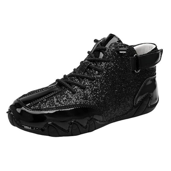 Chenyee Womens Mens Glitter Sparkly Casual Shoes Lace Up Ankle Boots Bling High Top Sneakers