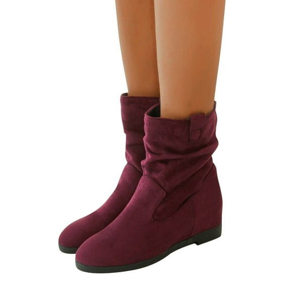 Chenyee Womens Mid Calf Boots Soft Suede Slouchy Flat Low Heel Under Knee High Dress Booties
