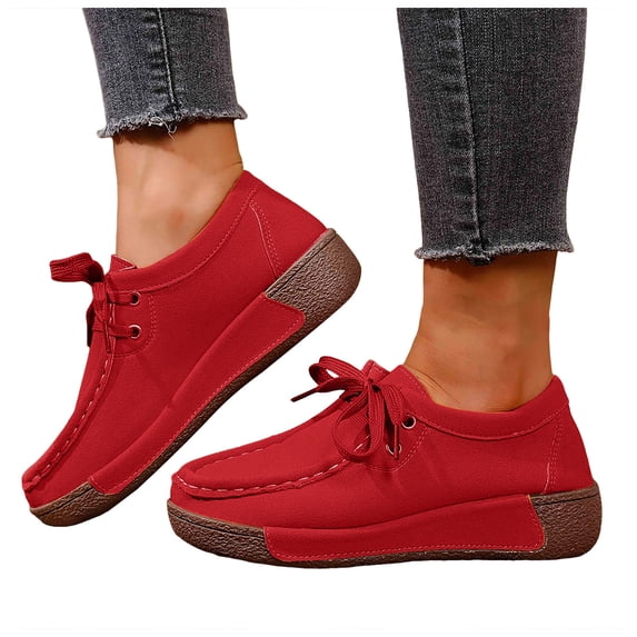 Chenyee Womens Platform Casual Walking Shoes Fashion Lace Up Moc Toe Slip On Sneakers for Business