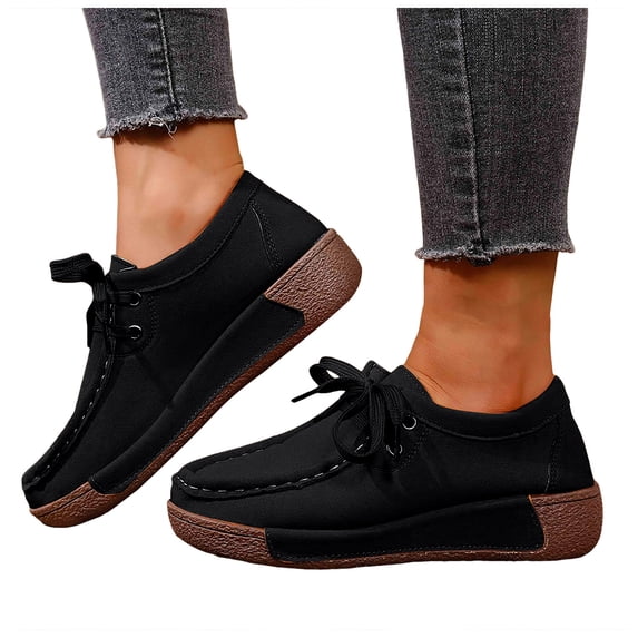 Chenyee Womens Platform Casual Walking Shoes Fashion Lace Up Moc Toe Slip On Sneakers for Business