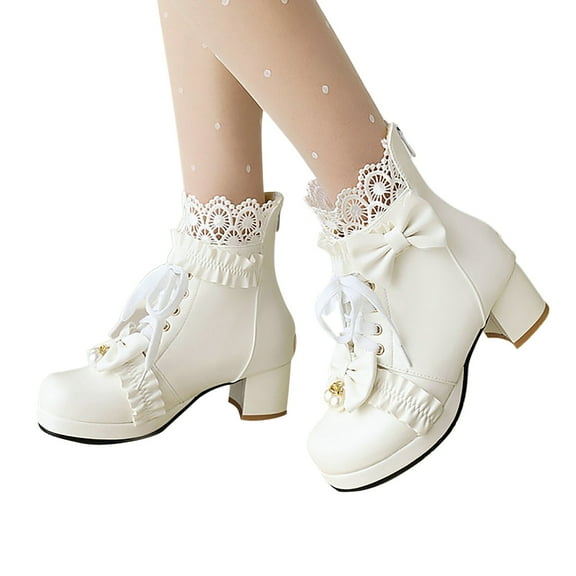 Chenyee Womens Platform Gothic Ankle Boots Vintage Lace Up Chunky Heel Bow Cosplay Lolita Shoes