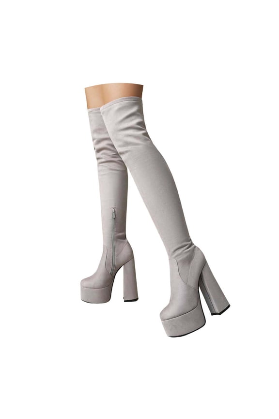 Womens Platform Over The Knee Boots Chunky High Heel Side Zipper Suede Dress Booties