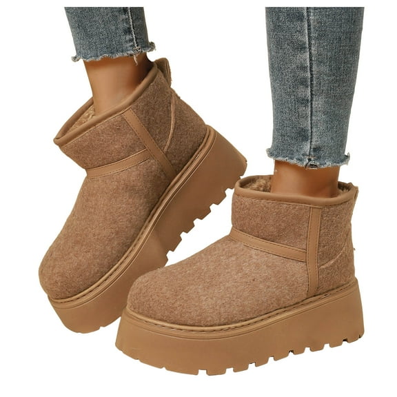 Chenyee Womens Platform Snow Boots Mid Calf Fleece Lined Suede Thick Sole Non Slip Ankle Booties