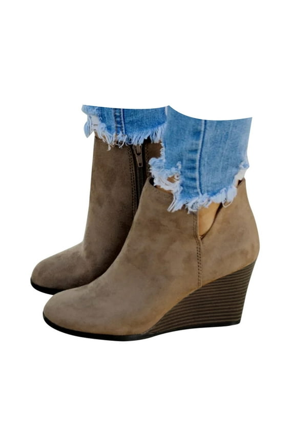 Womens Platform Wedge Ankle Booties Zip-up Fashion Stacked Heel Suede Winter Dress Booties