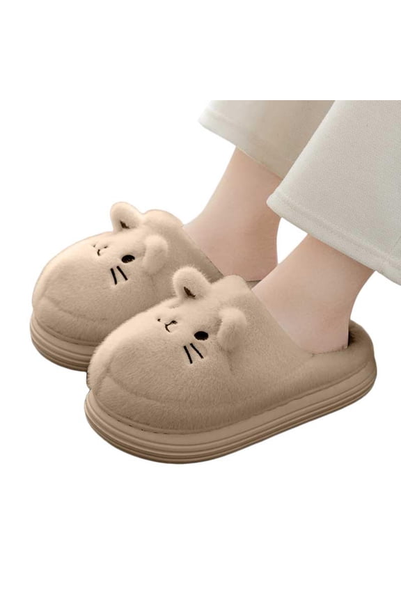 Womens Plush Cut Cat House Slippers Platform Warm Soft Fluffy Home Shoes for Indoor Outdoor