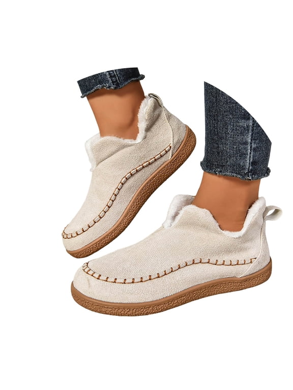 Womens Slip On Snow Boots Winter Warm House Shoes Non Slip Outdoor Work Short Booties