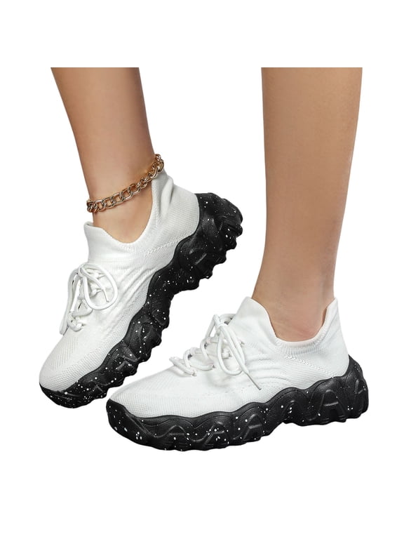 Womens Slip On Walking Shoes Non Slip Running Sneakers Lace Up Lightweight Gym Athletic