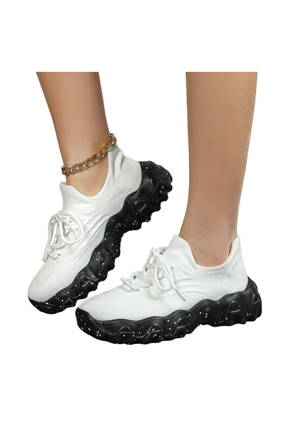 Womens Slip On Walking Shoes Non Slip Running Sneakers Lace Up Lightweight Gym Athletic