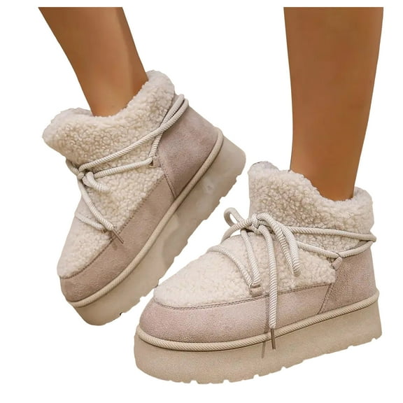 Chenyee Womens Warm Ankle Boots Platform Furry Plush Indoor House Shoes Outdoor Non Slip Walking Shoes