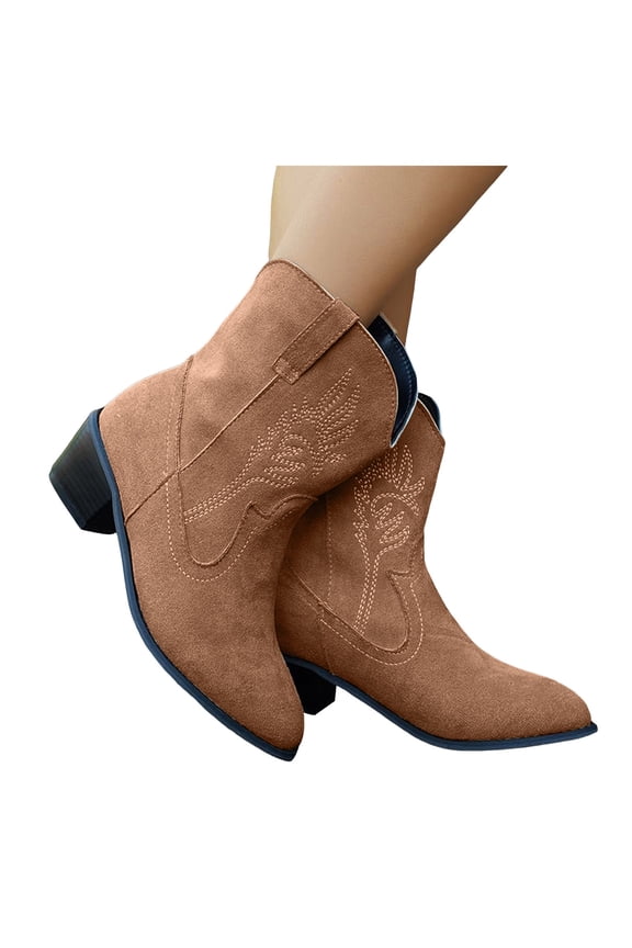 Womens Western Cowboy Boots Wide Calf Classic Stitched Pointed Toe Short Ankle Booties