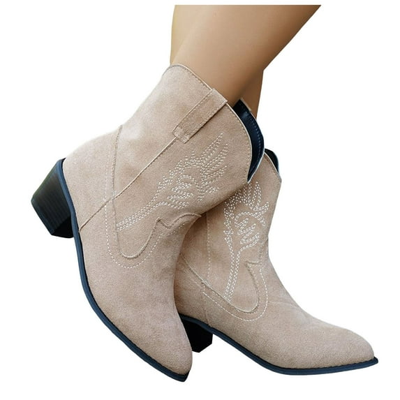 Embroidered Cowgirl Boots - Womens Western Cowboy Boots, Mid-Calf Fashion, Chunky Heel, Pointed Toe, Light Brown Country Boots From Boots - Price 42.71