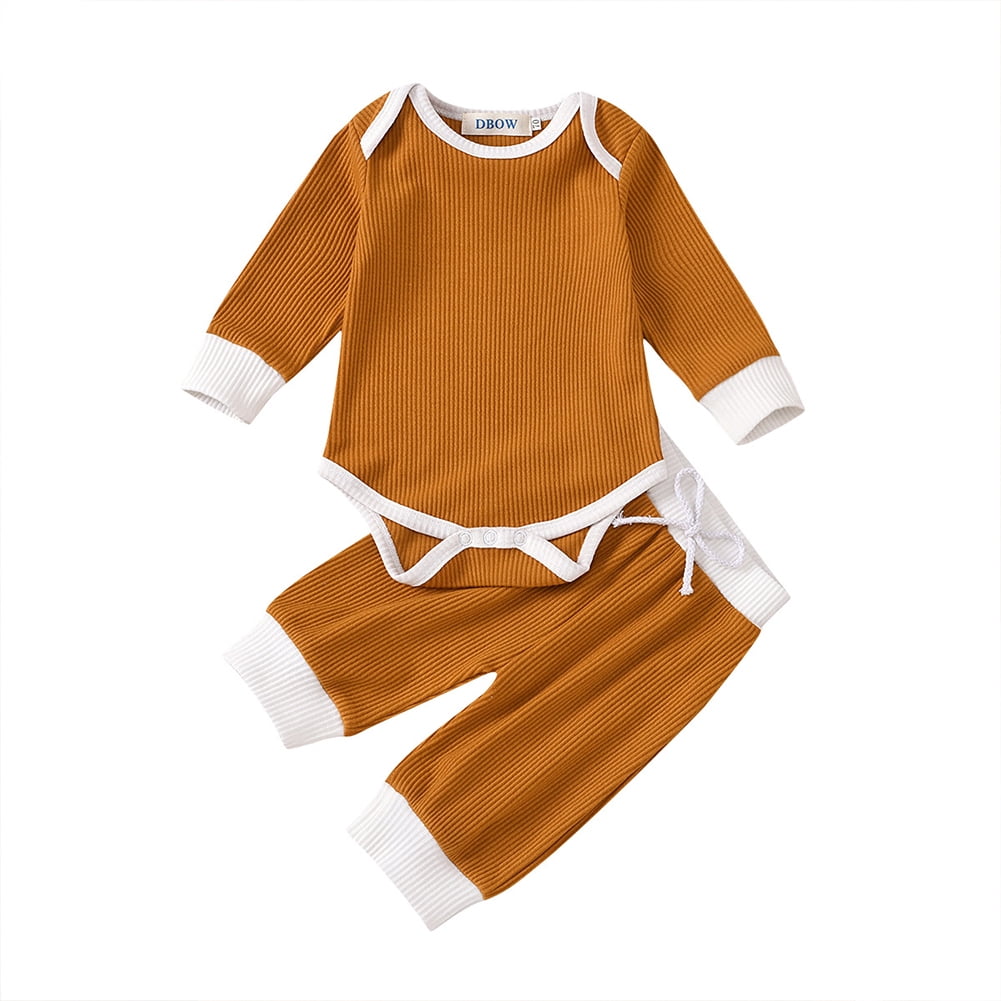 Chenyin 0-24M Boys Girls Bodysuit 2PCS Set for Baby Infant Cotton Onesies Fall Winter Warm Romper Solid Color Jumpsuit Pajamas Outfit