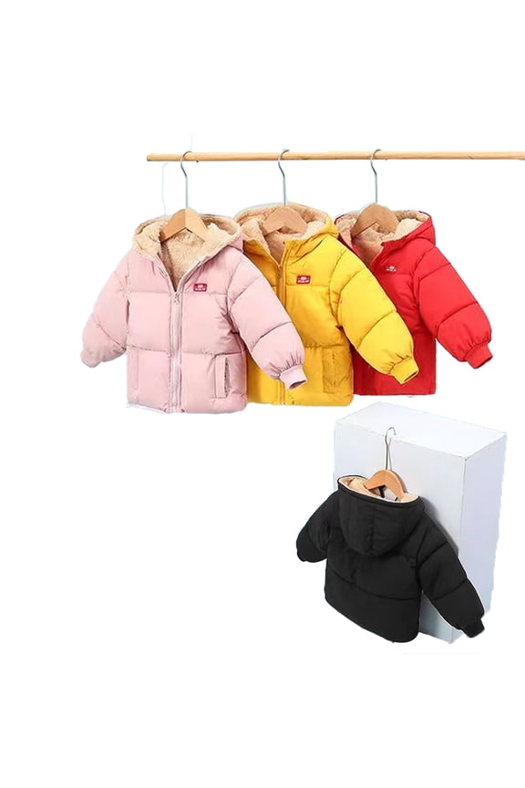 1-7T Boys Girls Winter Fleece Jacket for Kids Toddler Hooded Puffer Cotton Coats Baby Warm Zipper Padded Outerwear Snowsuit