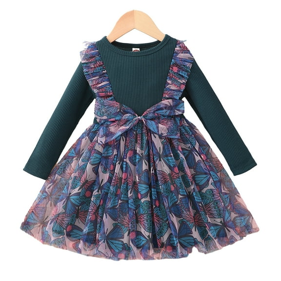 Chenyin 18M-6T Girls Floral Dress for Baby Toddler Casual Mesh Princess Dresses Kids Spring Autumn Long Sleeve Sundress for Girls