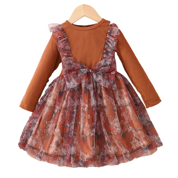 Chenyin 18M-6T Girls Floral Dress for Baby Toddler Casual Mesh Princess Dresses Kids Spring Autumn Long Sleeve Sundress for Girls