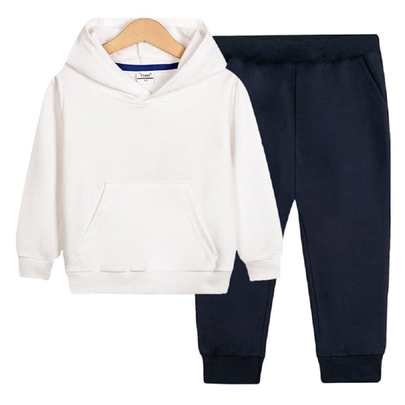 Chenyin 18M-8T Boys Girls Sweatsuits Outfits for Kids Toddler Solid Color Pullover Sweatsuit Hooded Tops+ Sweatpants Set Fall Winter Tracksuit Suit 2PCS