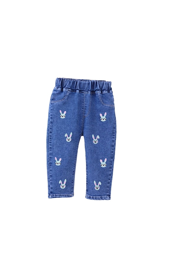 2-10 Years Little Girls Printing Stretchy Jeans Denim Leggings Spring Fall Loose Pants Cotton Trousers for Baby Kids Toddler