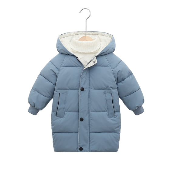 Chenyin 2-10T Boys Girls Hooded down Cotton Jacket for Kids Baby Winter Zipper Cotton Coat Tops Medium-Length Warm Puffer Cotton Outerwear Coats Jacket