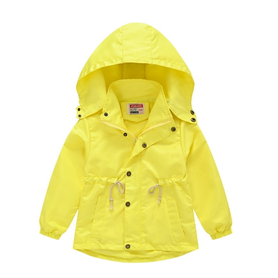 Chenyin 2-10T Boys Girls Windbreaker Jacket for Kids Toddler Hooded Removable Trench Coats Baby Solid Color Waistband Rain Jacket Spring Fall Zip Unisex Waterproof Outerwear