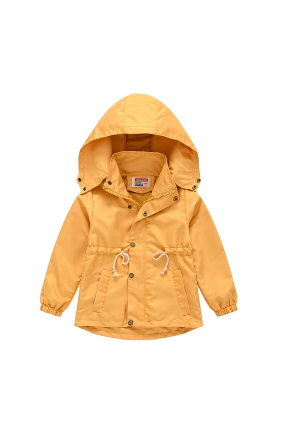2-10T Boys Girls Windbreaker Jacket for Kids Toddler Hooded Removable Trench Coats Baby Solid Color Waistband Rain Jacket Spring Fall Zip Unisex Waterproof Outerwear