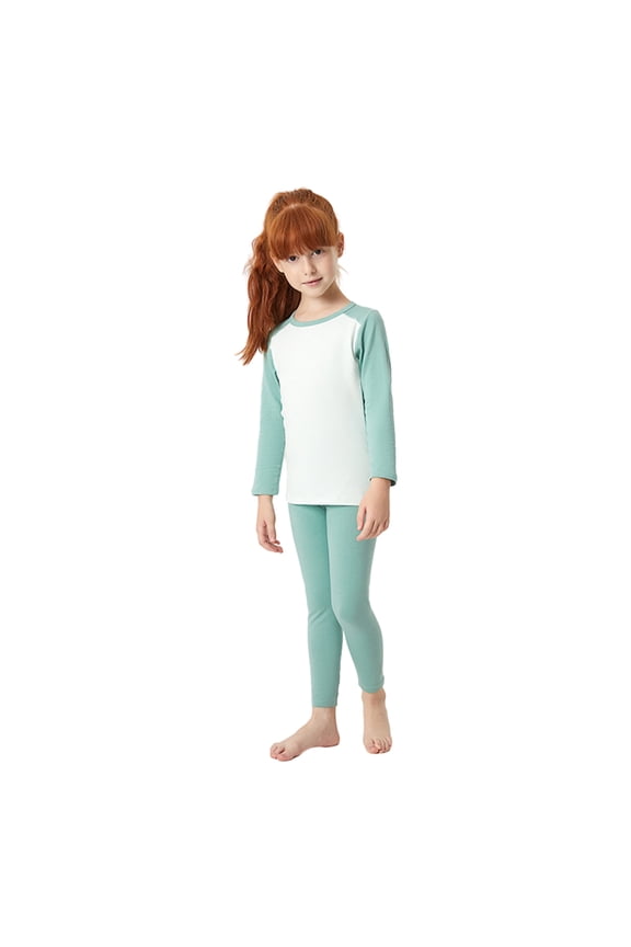 2-11 Years Girls Boys Long Johns Thermal Underwear 2PCS for Kids Baby Winter Warm Base Layer Set Top Bottom Patchwork Color Sleepwear Loungewear Outfit