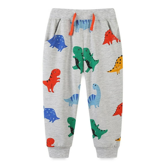 Chenyin 2-7T Little Boys Dinosaur Sweatpants for Kids Baby Boys Cotton Jogger Pants Withpocket and Drawstring Spring Fall Toddler Casual Trousers