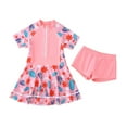 thumbnail image 1 of Chenyin 3-12T Girls Short Sleeve Swimsuits One Piece Swimdress Printed Skirt Swimwear with Swim Trunks Summer Bathing Suit 2PCS for Kids Baby Toddler, 1 of 9