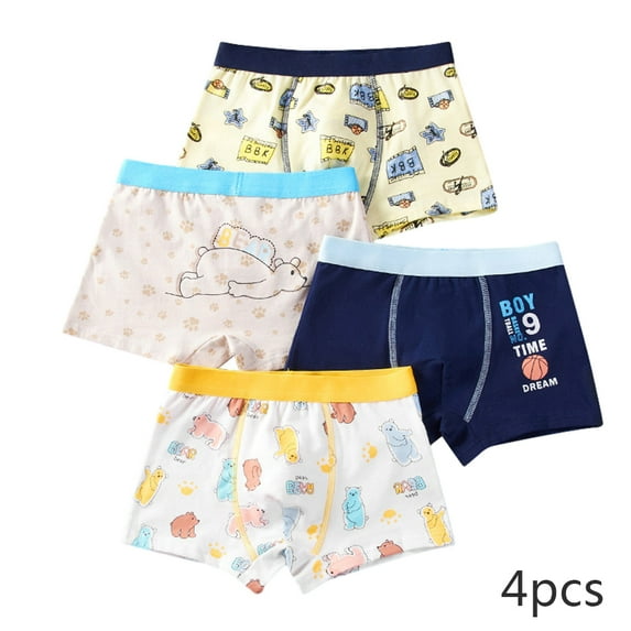 Chenyin 4-Pack Boys Underwear for Kids Baby Cotton Boxer Briefs Teen Boys Cartoon Underpants Print Four Corners Shorts Panties for 2-16 Years