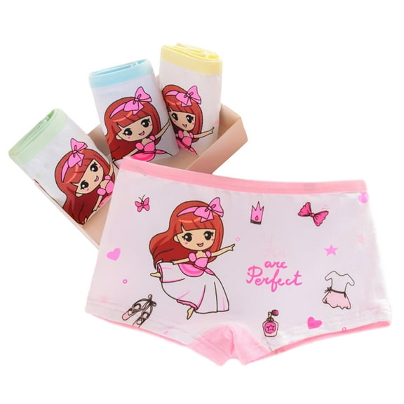 Chenyin 4PCS Toddler Kids Girls Underwear Boxer Briefs Baby Cotton Panties Breathable Triangle Cute Cartoon Print Underpants Shorts for 2-9 Years