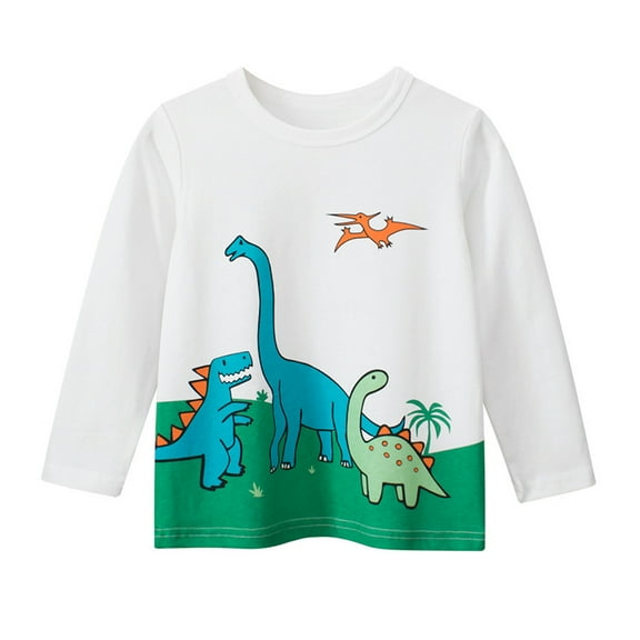 Chenyin Baby Kids Boys Long Sleeve T-Shirts Spring Fall Pullover Tops Dinosaur Print Cotton Tees Bottoming Shirt for Toddler 1-10T