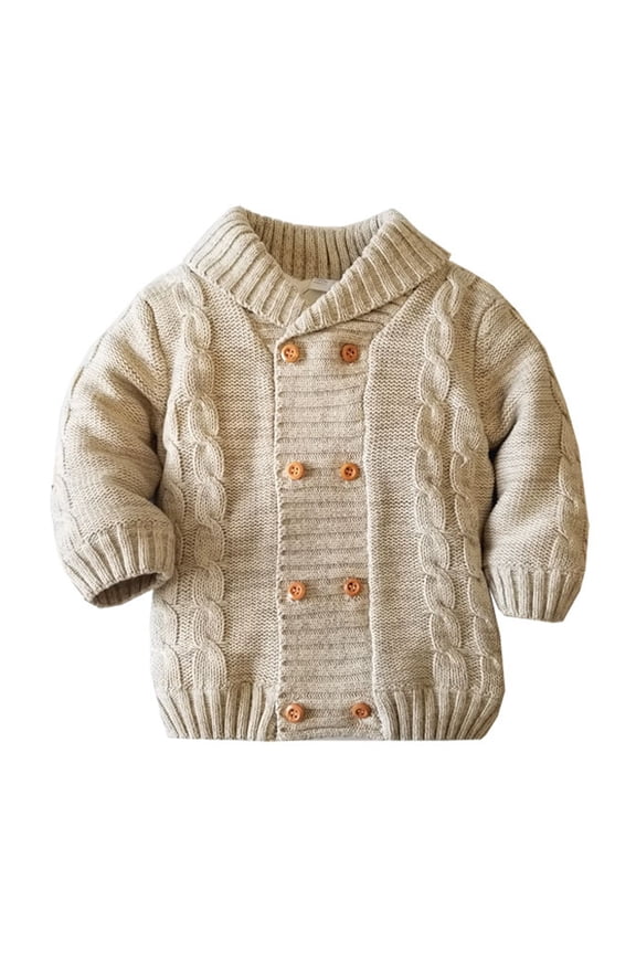 Baby Kids Fleece Sweater Jackets for Boys Girls Long Sleeve Double-Breasted Padded Sweater Fall Winter Cotton Knit Sweater Coats Outerwear 1-6 Years Old