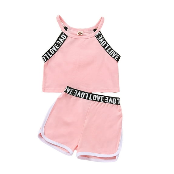 Chenyin Baby Kids Girl's Sports 2PCS Outfit Summer Spaghetti Strap Sleeveless T-Shirt Tanks Tops + Shorts Casual Printing Set 18 Months-6 Years