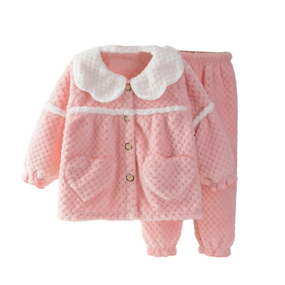 Chenyin Baby Kids Girls Flannel Pajamas 2PCS Set Fall Winter Padded Sleepwear Outfits 1-7T Girls Thickened Jammies Button PJS Loungewear for Toddler