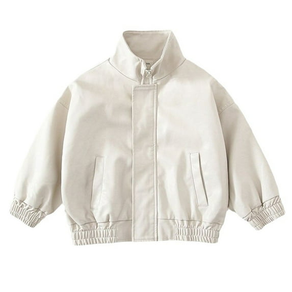 Chenyin Baby Kids Girls PU Leather Jacket Short Motorcycle Coats Toddler Spring Fall Faux Leather Jacket Outerwear with Pockets for 1-9 Years
