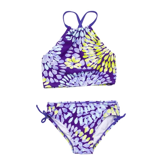 Chenyin Baby Kids Girls Swimsuits Bikini 2PCS Set Sling Printed Bathing Suit Youth Girls Halter Crop Top Swimwea Outfit for 3-14 Years
