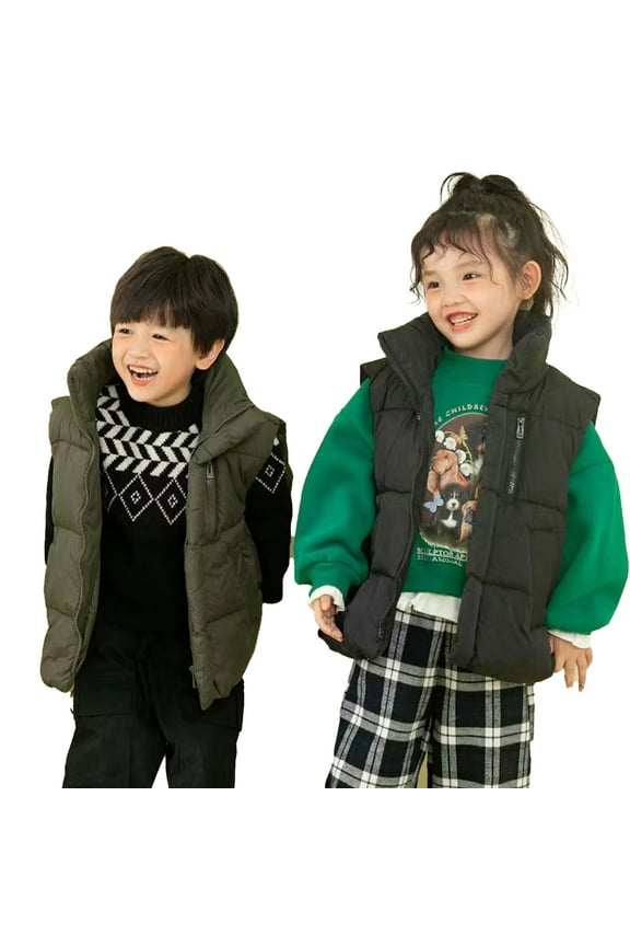 Baby Kids Unisex down Vest Winter Coats Stand-Up Collar Warm Sleeveless Jacket 2-10 Years White Duck down Warm Waistcoat for Boys Girls
