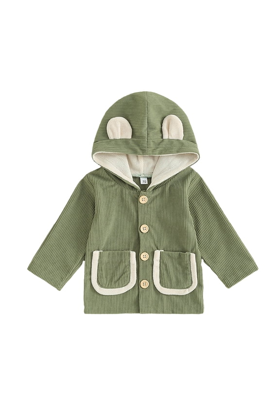 Baby Toddler Boys Girls Corduroy Jacket Hooded Long Sleeve Jacket for Infant Single Breasted Spring Autumn Outerwear Coat 6 Months-4 Years