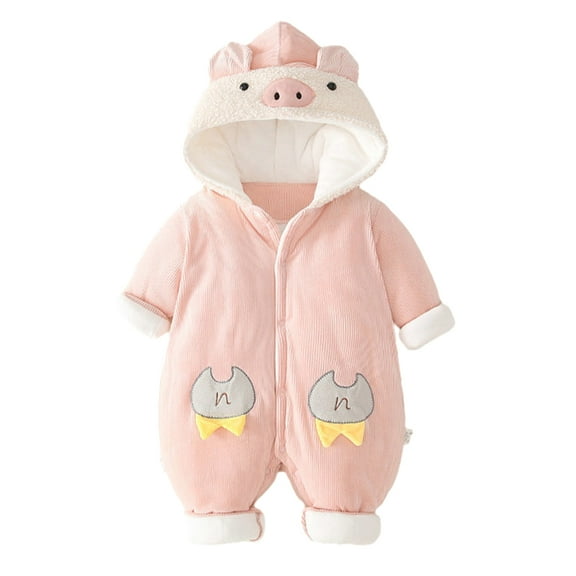Chenyin Infant Baby Boys Girls Snowsuit Winter Hooded Bodysuit Warm Jumpsuit Outerwear Newborn Fleece Onesies Cartoon Romper for 0-18 Months