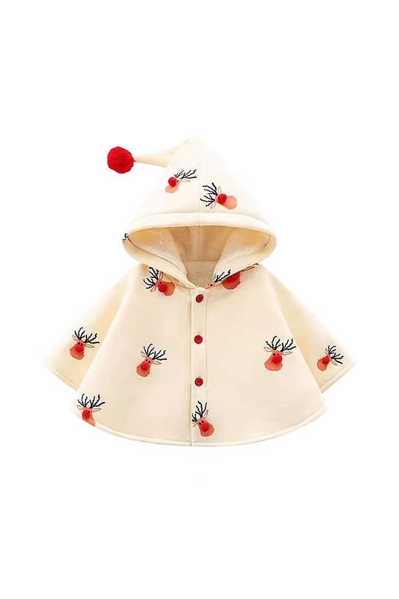 Infant Baby Girls Christmas Hooded Capes Poncho Coats Toddler Padded Thickened Winter Jacket Outerwear for Girls 6 Months-4 Years