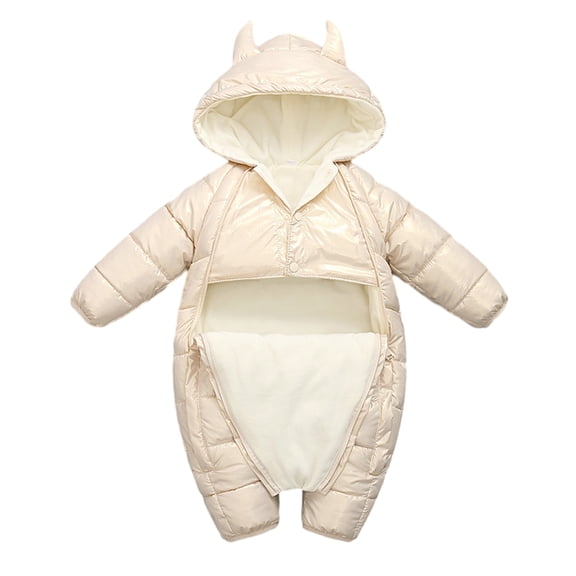 Chenyin Infant Toddler Winter Warm Onesies Jumpsuit for Boys Girls Hooded Thickened Bodysuit Baby Cotton Snowsuit Solid Color Romper Pajamas for 3 Months-3 Yearsrs