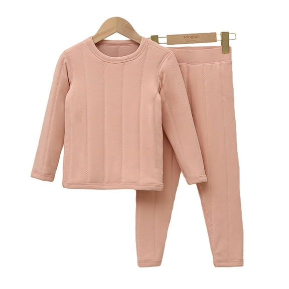 Chenyin Kids Baby Boys Girls Thermal Underwear Set for 3-12 Years Fall Winter Warm Crewneck Fleece Thermal Top and Bottom 2PCS Outfit