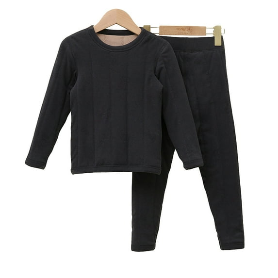 Chenyin Kids Baby Boys Girls Thermal Underwear Set for 3-12 Years Fall Winter Warm Crewneck Fleece Thermal Top and Bottom 2PCS Outfit