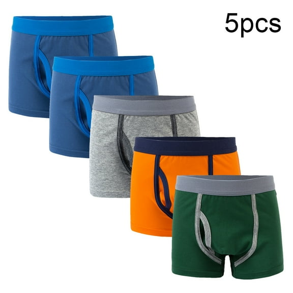 Chenyin Kids Baby Boys Underwear 5PCS Soft Boxer Briefs Solid Color Flat Bottom Pants Cotton Boys Underpants for Toddler 2-12 Years