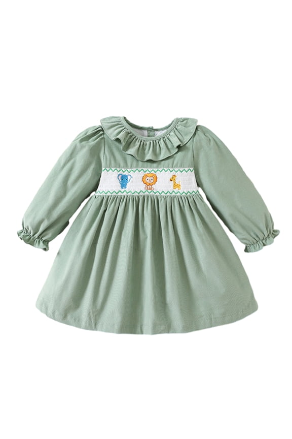 Kids Baby Girls Corduroy Dresses Toddler Casual A-Line Princess Dress Newborn Spring Fall Long Sleeve Sundress for 9 Months-6 Years