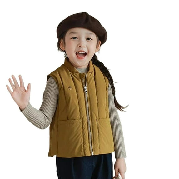 Chenyin Kids Baby Girls down Vest Toddler Solid Color Puffer Waistcoat Winter Zipper Sleeveless Jacket for 1-9 Years
