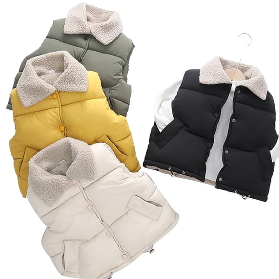 Chenyin Kids Toddler Fleece Vest for Girls Boys Padded Buttons Sleeveless Jacket Winter Thickened Warm Waistcoat with Pocket for 2-10 Years