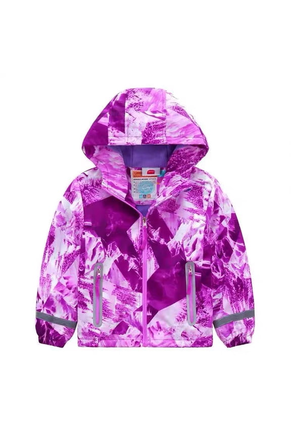 Kids Toddler Girls Hooded Spring Fall Outerwear Fleece Windbreaker Jacket Baby Prints Trench Coats Winter Padded Rain Jacket for Girls 3-10T