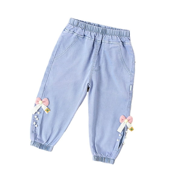 Chenyin Kids Toddler Girls Jeans Lantern Pants Baby Spring Summer Anti-Mosquito Trousers Loose Denim Casual Bloomers Pants for Girls 1-6 Years