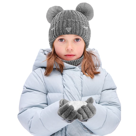 Chenyin Kids Toddler Hat Scarf Gloves 3PCS Set Padded Scarf Fall Winter Woolen Hat Boys Girls Gloves Warm Outfit 1-6 Years