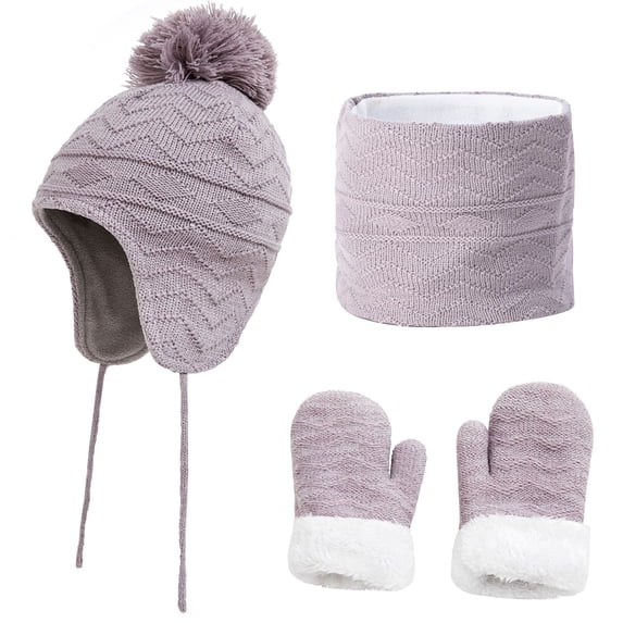 Chenyin Kids Toddler Hat Scarf Gloves 3PCS Set Padded Scarf Fall Winter Woolen Hat Boys Girls Gloves Warm Outfit 1-6 Years